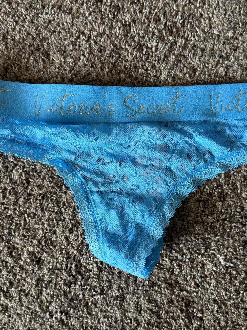 Victoria's Secret Turquoise Lace Thong with Branded Waistband